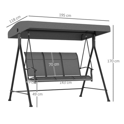 Hollywood Swing 3-zits tuinschommel met verstelbaar dak Draagvermogen tot 240 kg Metaal Textline Donkergrijs 195 x 118 x 170 cm