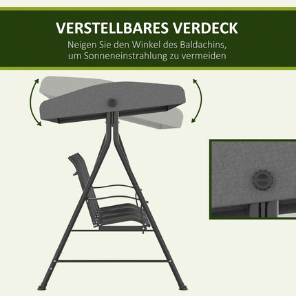 Hollywood Swing 3-zits tuinschommel met verstelbaar dak Draagvermogen tot 240 kg Metaal Textline Donkergrijs 195 x 118 x 170 cm