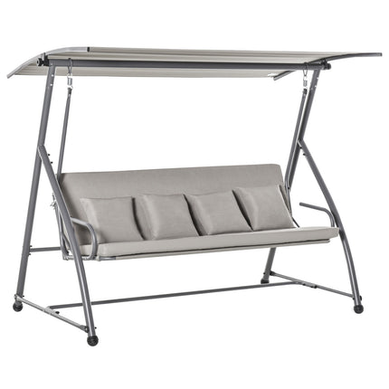 3-seat brown swivel bench with adjustable canopy and recliner