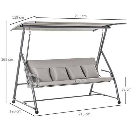 3-seat brown swivel bench with adjustable canopy and recliner