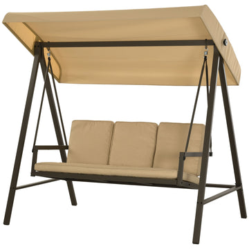 3-seater garden swing bench, adjustable canopy, beige