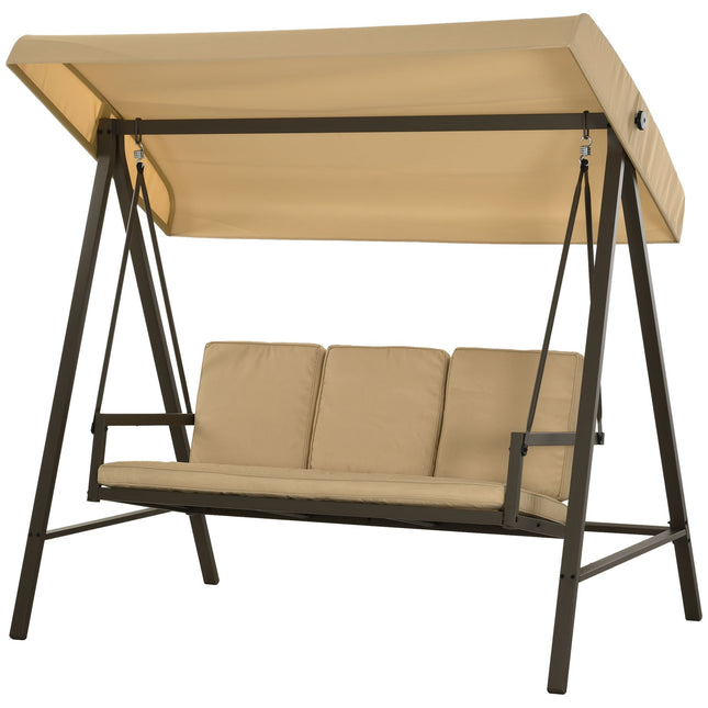 3-seater garden swing bench, adjustable canopy, beige
