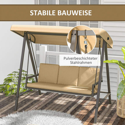 3-seater garden swing bench, adjustable canopy, beige