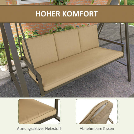 3-seater garden swing bench, adjustable canopy, beige