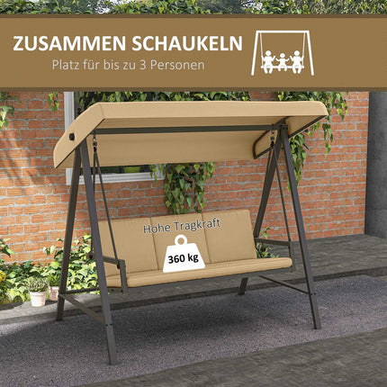 3-seater garden swing bench, adjustable canopy, beige