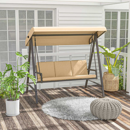 3-seater garden swing bench, adjustable canopy, beige