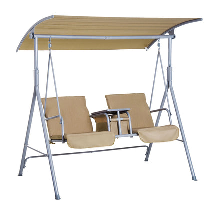 2-seat garden swing with sunroof, beige 175x112x165 cm