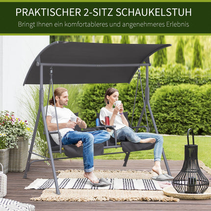 2-seat garden swing with sunshade, gray 175 x 112 x 165 cm