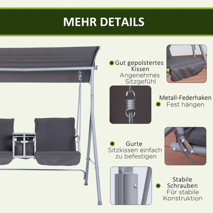 2-seat garden swing with sunshade, gray 175 x 112 x 165 cm