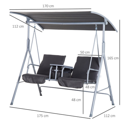 2-seat garden swing with sunshade, gray 175 x 112 x 165 cm
