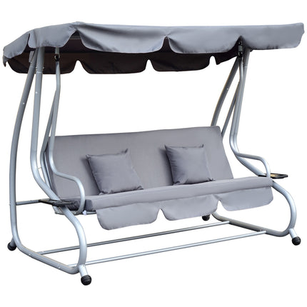 3-seat steel garden swing, horizontal, grey, 200x120x164 cm