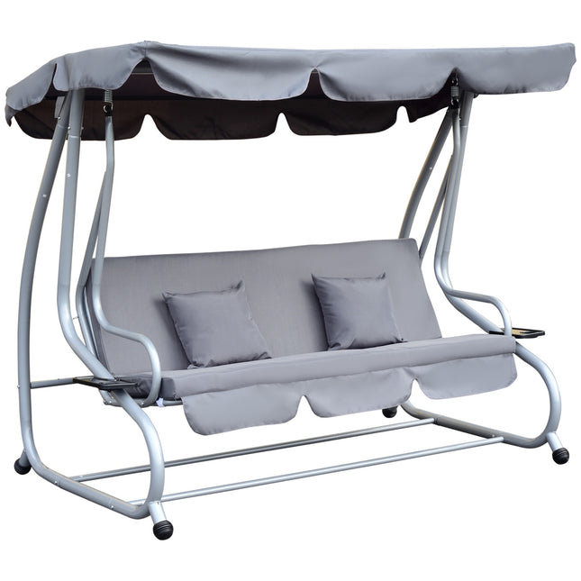 3-seat steel garden swing, horizontal, grey, 200x120x164 cm
