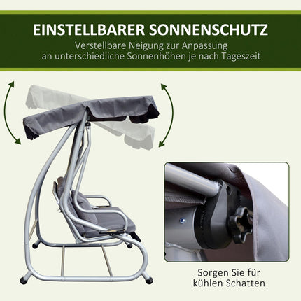 3-seat steel garden swing, horizontal, grey, 200x120x164 cm