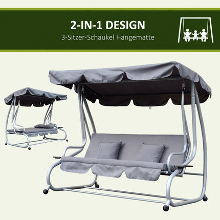 3-seat steel garden swing, horizontal, grey, 200x120x164 cm