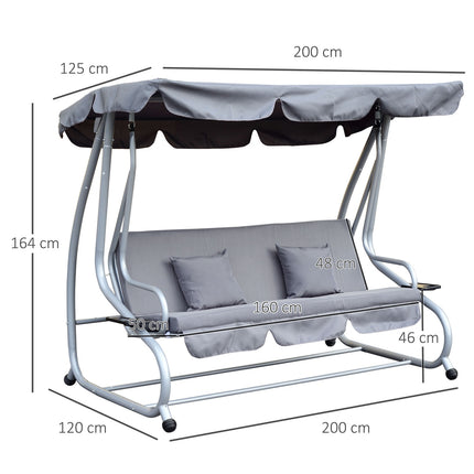 3-seat steel garden swing, horizontal, grey, 200x120x164 cm