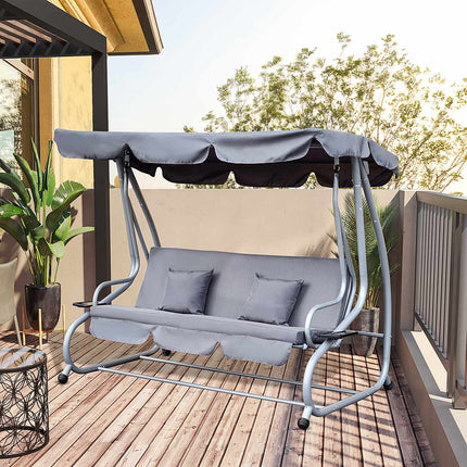 3-seat steel garden swing, horizontal, grey, 200x120x164 cm