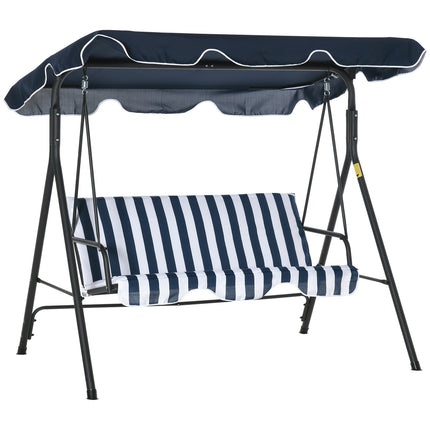 3-seat garden swing with canopy - blue and white steel