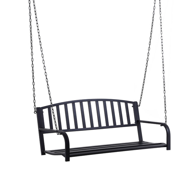 Black metal 2-seater garden swing bench with chains