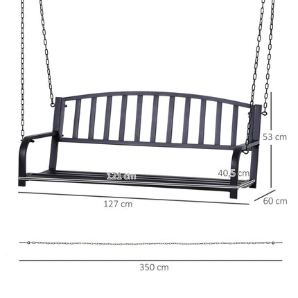 Black metal 2-seater garden swing bench with chains