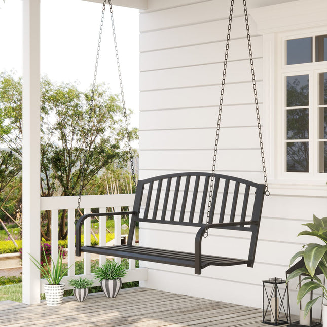 Black metal 2-seater garden swing bench with chains