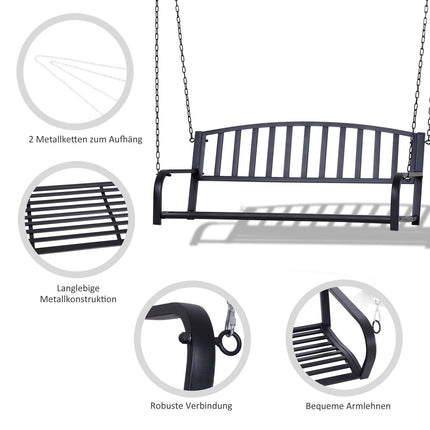 Black metal 2-seater garden swing bench with chains