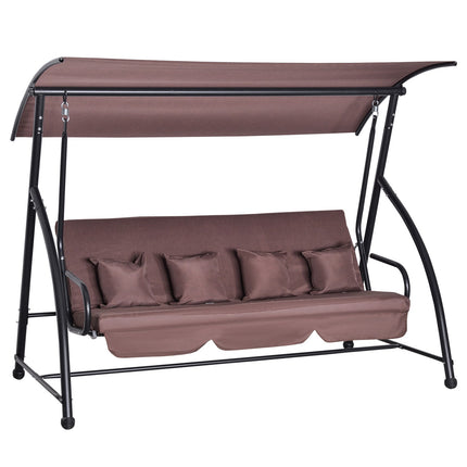 3-seater garden swing bench with adjustable roof, brown