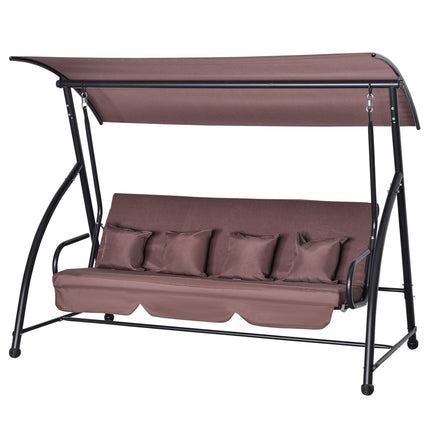 3-seater garden swing bench with adjustable roof, brown