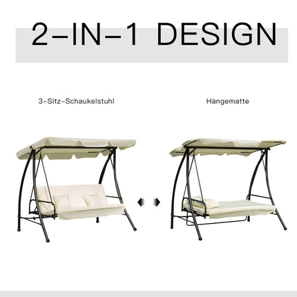 Three-seater garden swing with folding seat, white