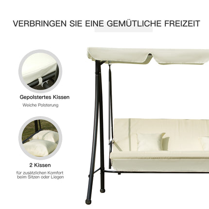 Three-seater garden swing with folding seat, white