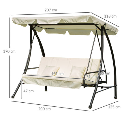 Three-seater garden swing with folding seat, white
