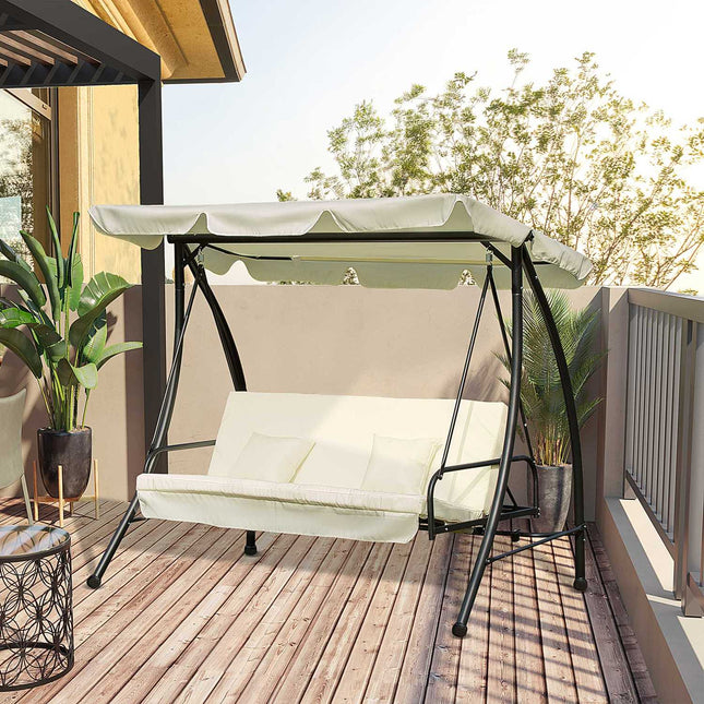 Three-seater garden swing with folding seat, white