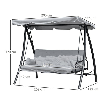 Outdoor 3-seat rocking bench, lying, metal & white polyester