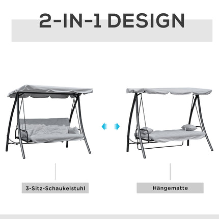 Outdoor 3-seat rocking bench, lying, metal & white polyester
