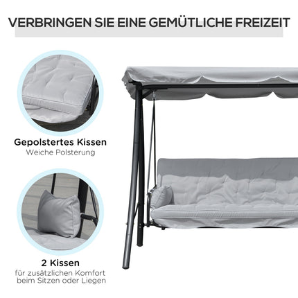 Outdoor 3-seat rocking bench, lying, metal & white polyester