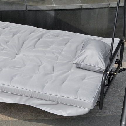 Outdoor 3-seat rocking bench, lying, metal & white polyester