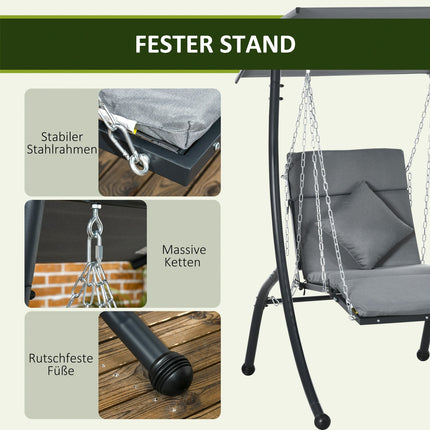 Garden swing with cushion and adjustable canopy, dark grey