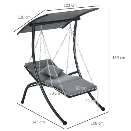 Garden swing with cushion and adjustable canopy, dark grey