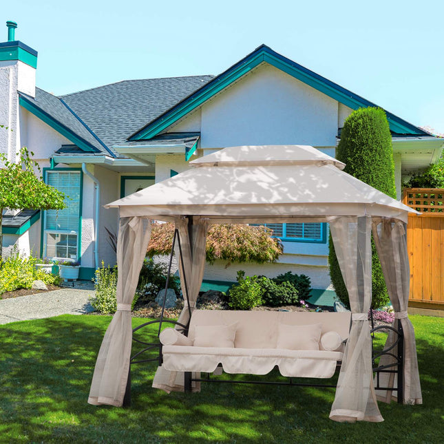 3-seat beige garden swing with side walls 256x172x248cm