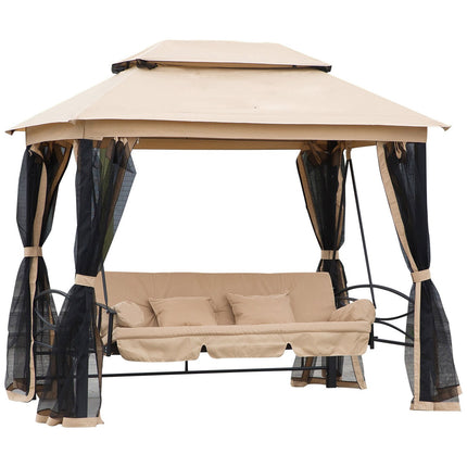 3-seat beige garden swing with side walls, 256x172x248 cm