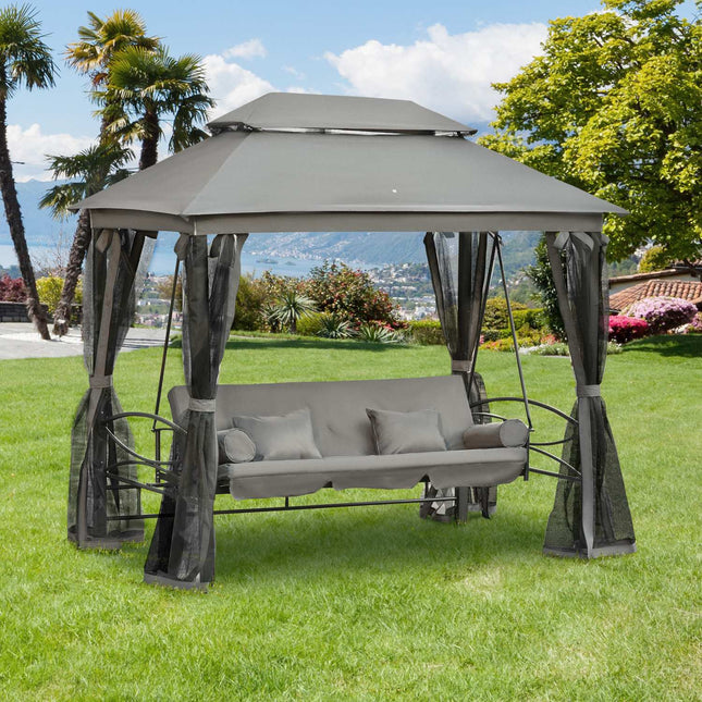 3-seat dark gray garden swing with side walls
