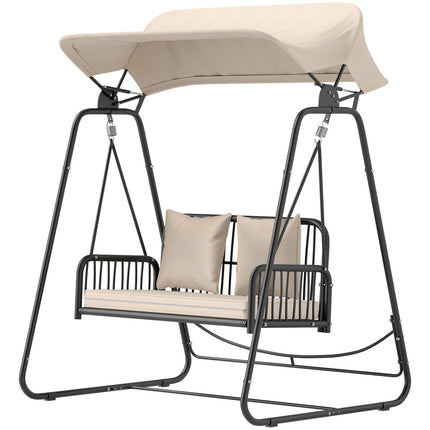 Hollywood Swing rotan 2-zits tuinschommel met verstelbaar zonnekapkussen hangbank draagvermogen tot 240 kg hangende schommelbank voor tuinbalkon 149 x 121 x 180 cm kaki Aosoom
