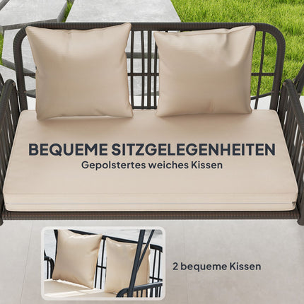 Hollywood Swing rotan 2-zits tuinschommel met verstelbaar zonnekapkussen hangbank draagvermogen tot 240 kg hangende schommelbank voor tuinbalkon 149 x 121 x 180 cm kaki Aosoom