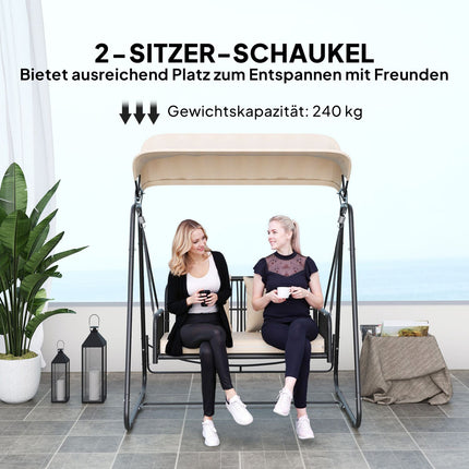 Hollywood Swing rotan 2-zits tuinschommel met verstelbaar zonnekapkussen hangbank draagvermogen tot 240 kg hangende schommelbank voor tuinbalkon 149 x 121 x 180 cm kaki Aosoom