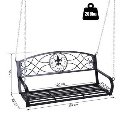 Weather Resistant 2 Seater Garden Swing With Chains - Black