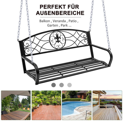 Weather Resistant 2 Seater Garden Swing With Chains - Black
