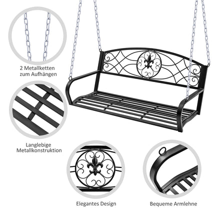 Weather Resistant 2 Seater Garden Swing With Chains - Black