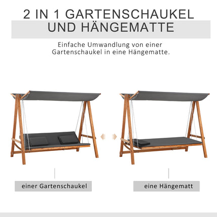 Garden swing with roof - 3-seater bed, gray pine