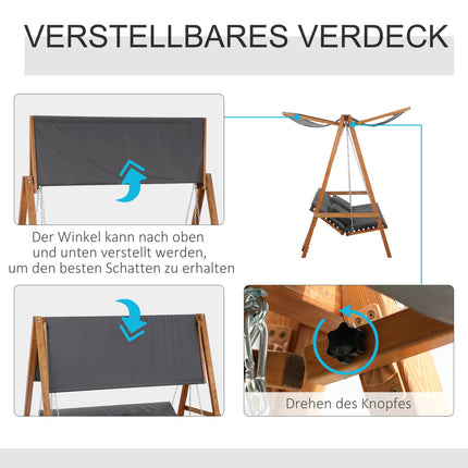 Garden swing with roof - 3-seater bed, gray pine