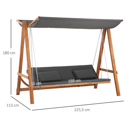 Garden swing with roof - 3-seater bed, gray pine