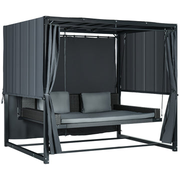 Weatherproof garden bed with pergola and cushion